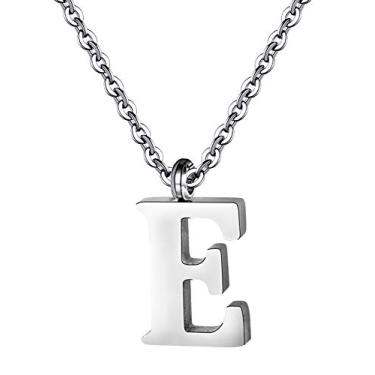 Imagem de Colar com pingente de alfabeto inicial de prata de aço inoxidável da Partner 40,64 cm com extensor de 5 cm feminino colar de letra