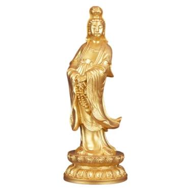 Imagem de predolo Estátua de Guan Yin, peça decorativa de Feng Shui, obra de arte tradicional chinesa para centros de mesa, sala de estar, corredor e ambientes, Ouro