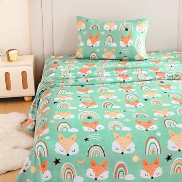Imagem de MICORAL Jogo de lençol solteiro infantil, 3 peças de lençóis para meninos e meninas, lençóis de microfibra com estampa macia, jogo de cama infantil aconchegante, raposa