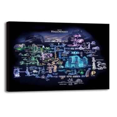 Imagem de Pôster de mapa Hollow Knight, peça de sala de jogos, arte de parede de jogos, decoração de parede em tela de videogame, impressão de arte mural, decoração de sala de jogador, mapa de cavaleiro vazado