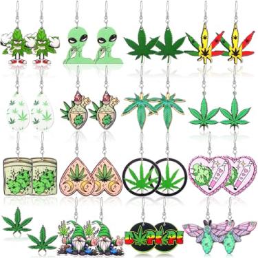 Imagem de Solsew 16 pares de brincos de maconha de madeira, folha de maconha, engraçados, canibis verdes, gnomo, gota de erva daninha, 420 acessórios de festa, joias modernas, presentes para mulheres e homens