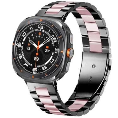 Imagem de DEALELE Pulseira Starp compatível com Samsung Galaxy Watch Ultra de 47 mm (2025/2024), de aço inoxidável, sem lacunas, para Galaxy Watch Ultra 2/7 Ultra de 47 mm (2025/2024), preto-rosa