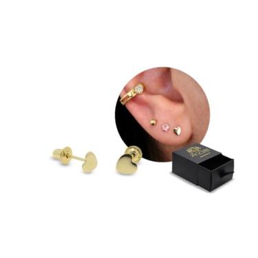 Imagem de Brinco Coração de chapa 4mm em Ouro 18k (Tarraxa de pressão)