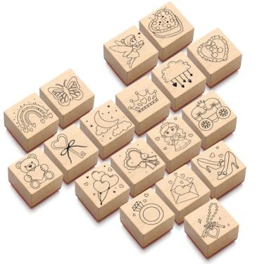 Imagem de MotiMind Conjunto de carimbos de madeira com tema de amor romântico, 18 carimbos de madeira de borracha para decoração de cartões e artigos de scrapbook