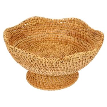 Imagem de Totority Cesta de armazenamento de tecido com alças, caixa organizadora de vime redonda para lanches, frutas, chaves, artigos diversos, decoração de casa, organização de mesa, cor cáqui natural