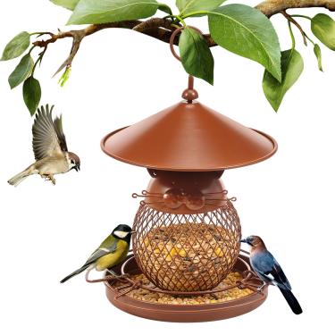 Imagem de Tzdxfgl Alimentador de pássaros para atividades ao ar livre, em forma de gato, à prova de esquilos, alimentador de pássaros selvagens com teto, capacidade de 900 g, pendurado fora de decoração de