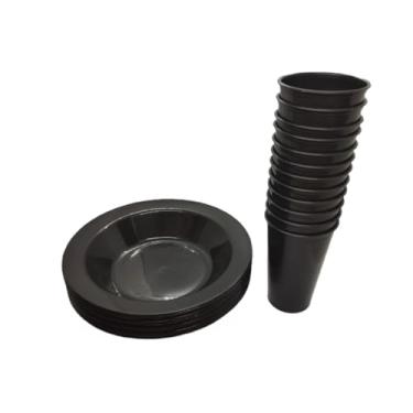 Imagem de Kit 15 Copos 300ml + 15 Pratos Fundos de Plástico – Festas, Merenda Escolar e Uso Infantil Seguro(10 Pratos Redondos + 10 Copos,Preto)