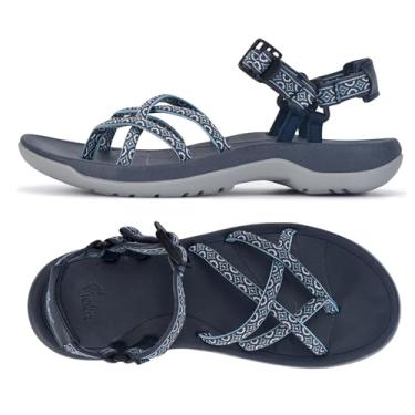 Imagem de Viakix Sandálias rasteiras femininas bege Samara, tamanho 6 - Sandálias femininas para atividades ao ar livre, caminhada, caminhada, Azul/cinza, 36