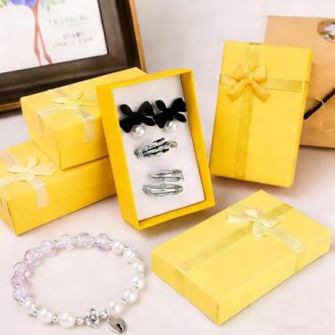 Imagem de Conjunto de 4 caixas de presente, caixas de joias para anéis, pingentes, brincos, colares – caixas de joias de papelão para aniversários, casamentos, aniversários (amarelo, 8 x 5 x 2,5 cm)