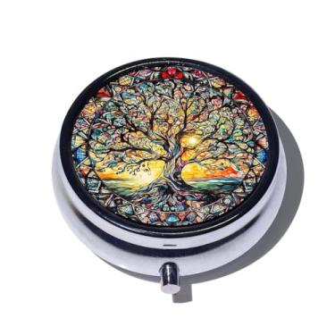 Imagem de Caixa organizadora de medicamentos com 3 compartimentos, para uso diário, com árvore iridescente, para viagem, minicaixa organizadora de medicamentos, adequada para tablet, vitamina e óleo de peixe