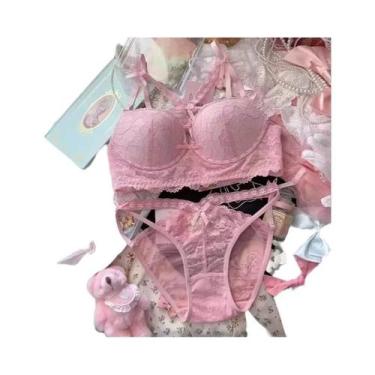 Imagem de Conjunto De Sutiã De Renda Roxa Kawaii Com Coração, Bralette Push Up, 