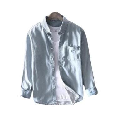 Imagem de Camisa Jeans Masculina De Manga Longa Azul Claro, Preta E Cinza 100% A