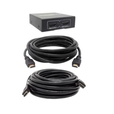 Imagem de Kit Conversor Splitter Hdmi 1x2 + Cabo 1.5 + Cabo 10 Mts