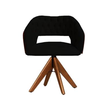 Imagem de Cadeira Decorativa Bia Com Capitonê Preta Giratória Madeira