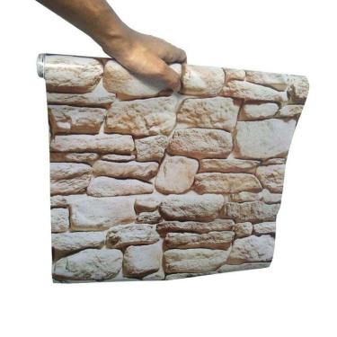 Imagem de Kit Papel De Parede 5 Unidades Pedra Marrom Claro