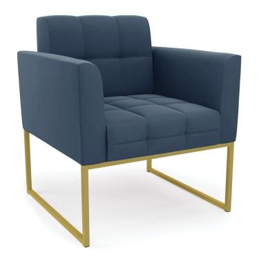 Imagem de Poltrona Elisa Suede Base Metálica Industrial Dourado - D'rossi Cor Azul Marinho