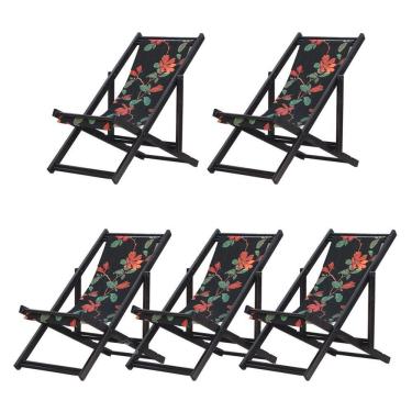 Imagem de Kit 5 Espreguiçadeiras Dobrável Black Sb-preto Flores