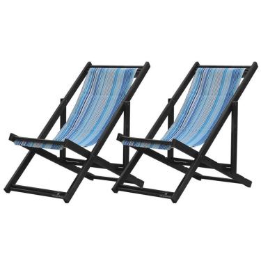 Imagem de Kit 2 Espreguiçadeiras Dobrável Black Sb-listras Azuis
