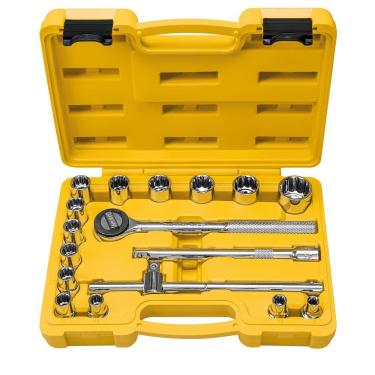 Imagem de Jogo De Soquetes Estriados Encaixe 1-2 Polegada Tramontina Em Aço Cromo Vanádio E Maleta 17 Peças