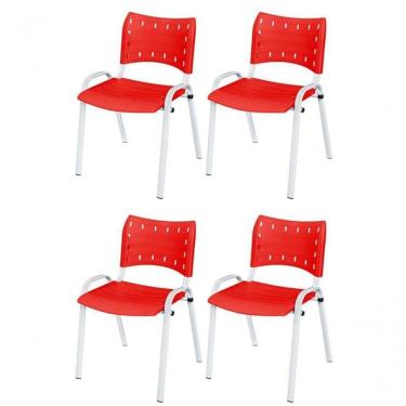 Imagem de Cadeira Iso Base Branco Igreja, Escola, Escritório - Vermelho Kit 4 Peças