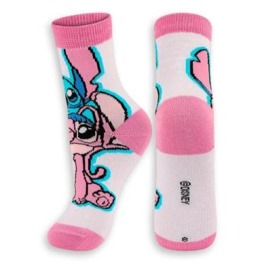 Imagem de Meia Divertida Cano Médio Lilo Stitch Lupo Cor:Branco/RosaTamanho:24-2