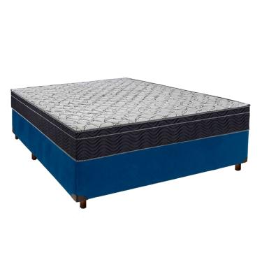 Imagem de Cama Box Azul Com  Colchão Casal Airtech 150 Ortobom