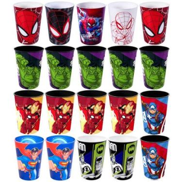 Imagem de Kit 20 Copos 320ml Estampa Super Heróis Masculinos para Base de Ovo de