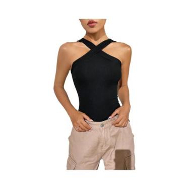 Imagem de Primavera verão feminino sem mangas alça cruzada macacão sexy estilo b