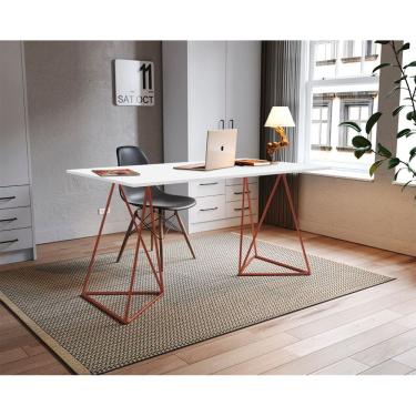 Imagem de Escrivaninha Mesa Bela Vista para Home Office Estudo Trabalho com Tampo Amplo - Cobre/branco