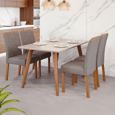 Imagem de Mesa de Jantar 4 Lugares Adele Fernanda com Vidro Off Madeira/White/Grafite - Cimol