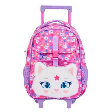 Imagem de Mochila Escolar Rodinha Luxo Gatinha Mia Pelúcia 15930 - Xeryus