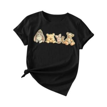 Imagem de Camiseta Feminina Disney Winnie the Pooh Tigger Piglet Eeyore De Manga
