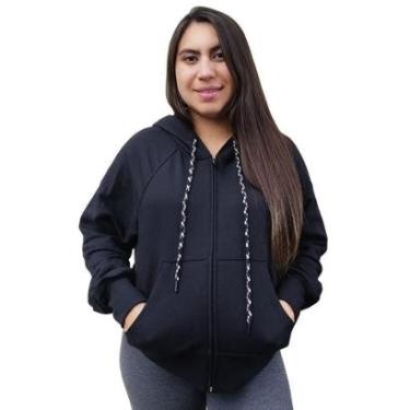 Imagem de Jaqueta Hering Feminina Moletom Algodão Aberto Bolso Cangurú 06J1N10EN - M - Preto-Feminino