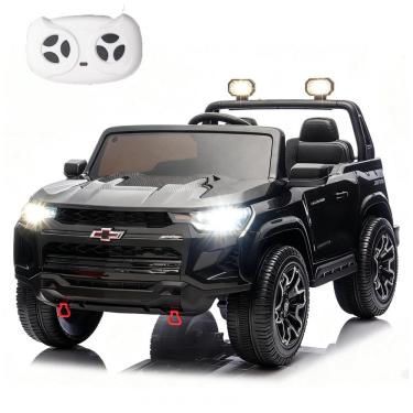 Imagem de Carro Elétrico Infantil Chevrolet a Bateria 24V com 2 Lugares, Música, Luz LED e Controle Remoto, POSTACK, Preto