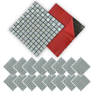 Imagem de Pastilha De Vidro Kit 16 Uni Autocolante Parede Cozinha Banheiro Box Decorativa Facil Aplicacao Reforma Moderna Requinte