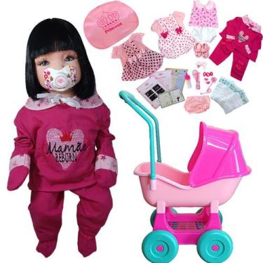 Imagem de Boneca Bebê Reborn Carrinho Enxoval 4 Trocas Mamãe Reborn