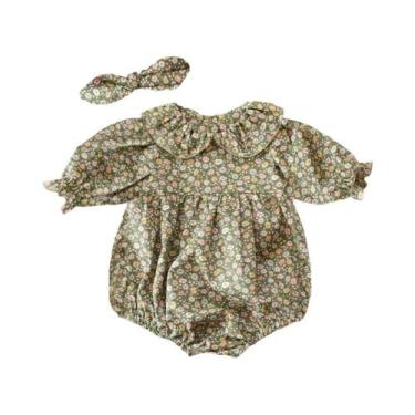 Imagem de Macacão Floral De Algodão Para Bebê Menina Com Faixa De Cabelo 2 Peças