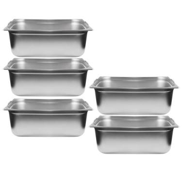 Imagem de Kit Cinco Cubas Gastronomica Padrão Gn 1/1 200mm Inox Com Alça e Tampa