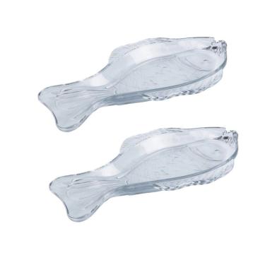 Imagem de Kit 2 Travessa Vidro Peixe Transparente 29x16cm Servir Fruto