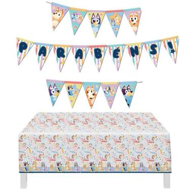 Imagem de Kit Festa Bluey: Faixa Parabéns + Toalha de Mesa Plástica Festcolor  I