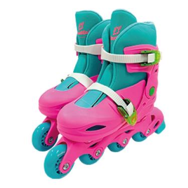 Imagem de Patins Ajustável 4 Rodas 2 em 1 com  Acessórios Fenix Rosa/azul (34-37)