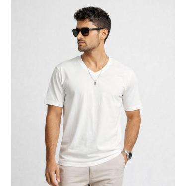 Imagem de Camiseta Masculina Básica Com Gola Em V Select Bege, GG, Bege