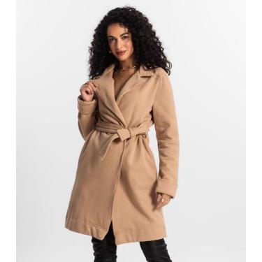 Imagem de Casaco Trench Coat Feminino Em Moletom Rovitex Marrom, GG, Marrom