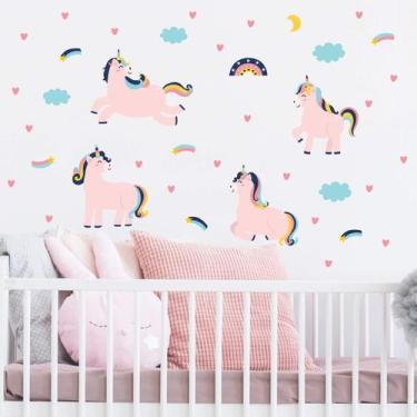 Imagem de Adesivo de Parede Infantil Unicórnios Rosa Bebê Menina - QDrop