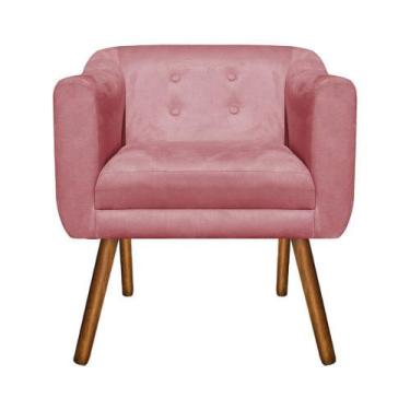 Imagem de Poltrona Sala Decorativa Julia Pé Palito Castanho Suede Rosê M11 DRoss