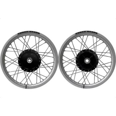 Imagem de Par Roda Three Heads Jateado Cubo Preto Titan 150 Fan 150