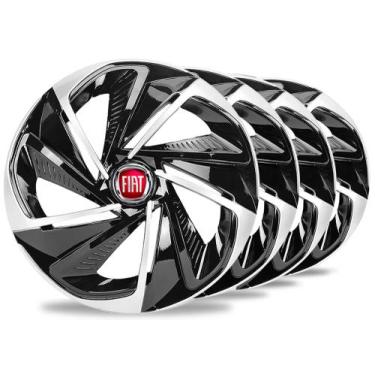 Imagem de Jogo 4 Calota Nitro Aro 14 Preta Prata Fiat Palio Uno Siena - Elitte