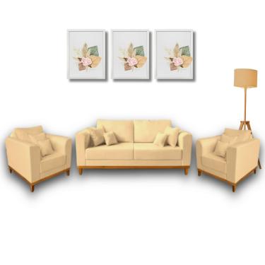 Imagem de  Conjunto de Sofá Beny 3 Peças, 1 Sofá 1,80m e 2 Poltronas, Tecido Linho.