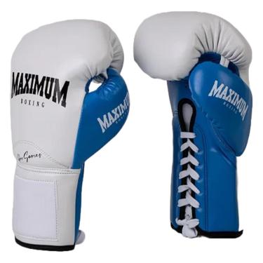 Imagem de Luva de Boxe Profissional Branca e Azul com Cadarço Maximum Pro Series-Unissex