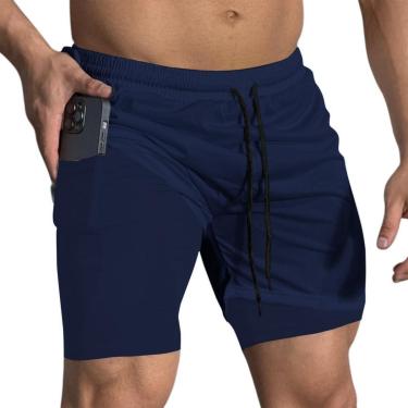Imagem de Short Treino Dry Térmico 2 em 1 com Bolso para Aparelhos Cel e Porta-Toalha Calção Fitn...